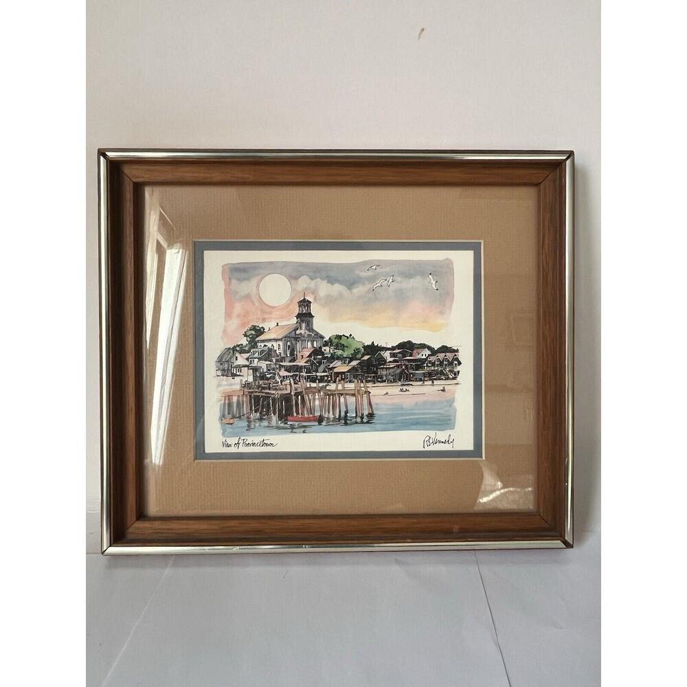 View OF PROVINCETOWN BY ROBERT KENNEDY WATER COLOR ART PRINT 13”X11 FRAMED